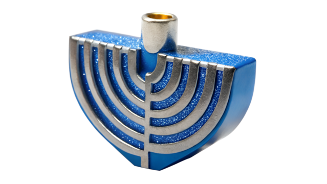 Blue dreidel with silver details for Hanukkah transparent