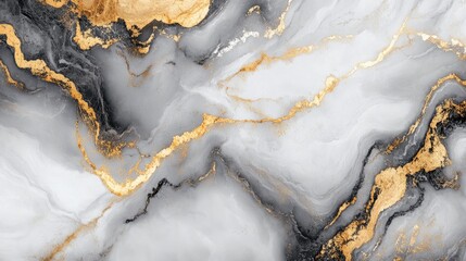 Obraz premium Detailed digital rendering of a marble texture in shades of white, gray, and gold. The realistic, luxurious design is perfect for upscale wallpapers or high-end textiles.