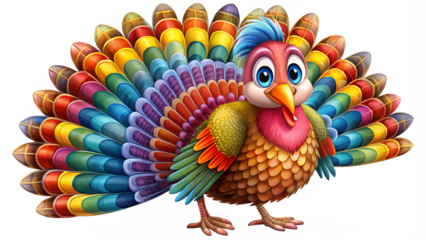 Colorful cartoon bird displaying vibrant feathers transparent