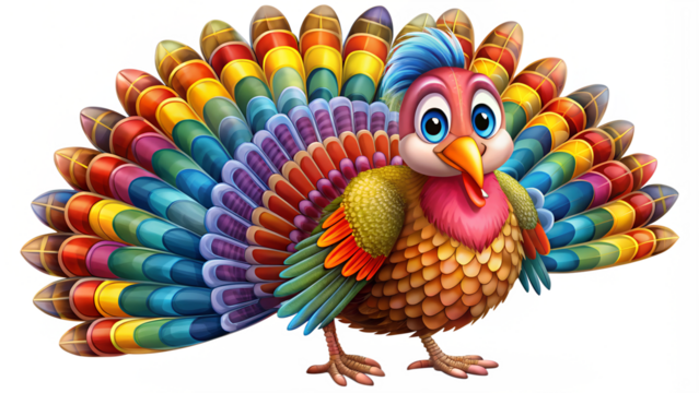 Colorful cartoon bird displaying vibrant feathers transparent