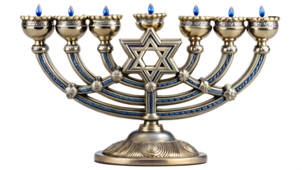 Lit menorah with star of david transparent