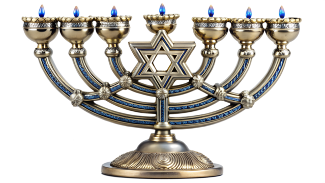 Lit menorah with star of david transparent