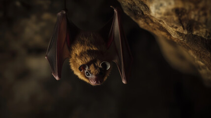 Fototapeta premium Close-Up of Bat Hanging in a Cave: Capturing the Essence of Nocturnal Wildlife
