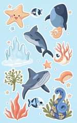 Obraz premium 2d vector illustration colorful cute sea fish whale and dolphin pattern 