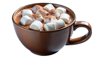 Warm cocoa with marshmallows in a cozy cup transparent