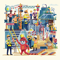 2d vector illustration safety , Civil protection and safety when working and taking safety 

ork