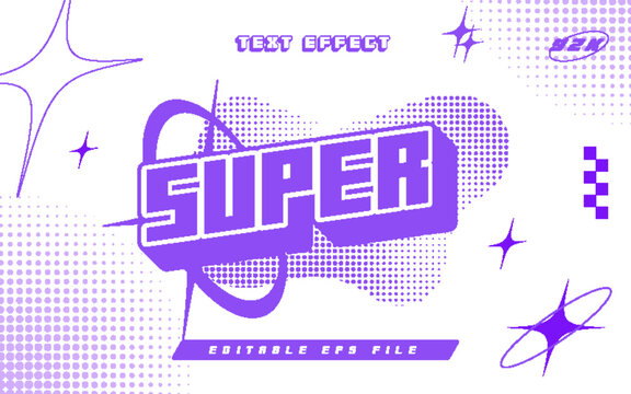 y2k super purple editable text effect with halftone effect and sparkle for logo, title, sticker, poster template