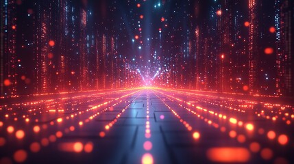 abstract neon backgroun with glowing lines an dots cyber space metaphor digital futuristic wallpaper