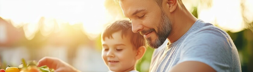 Obraz premium A man cooking in the kitchen with his family, emphasizing the importance of nurturing and caregiving roles in modern masculinity