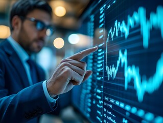 Businessman analyzing stock market data on screen