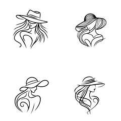 Female face icon, female face silhouette, woman face icon on white background