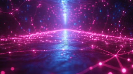 abstract simple neon backgroun ultra violet rays blue an pink glowing lines cyber network data spee of light space an time strings