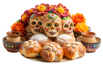 Bright sugar skulls & pan de muerto transparent