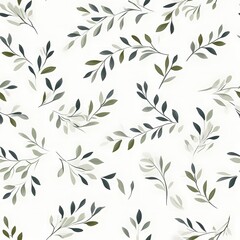 Naklejka premium Delicate branches with white leaves on a soft gray background.