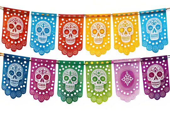 D&iacute;a de los Muertos papel picado banners transparent