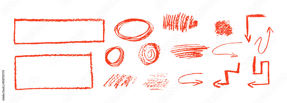 Wall mural set of chalk doodle graphic elements. rectangular frames, ovals, arrows and scribbles. collection sc