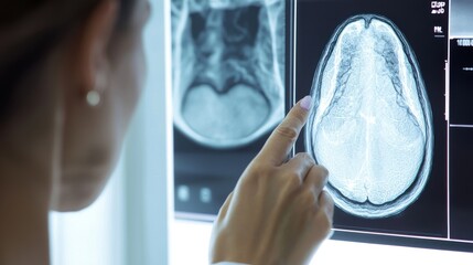 A detailed close-up of a mammography scan on a digital screen with a physician pointing out areas of interest to a patient the room filled with a sense of calm professionalism