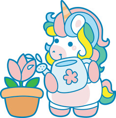 Illustration of cute unicorn activities icon.
Funny rainbow unicorn daily routine stickers.