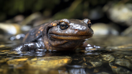 Close-Up of Frog in Stream: Exploring Amphibian Wildlife in Natural Habitat