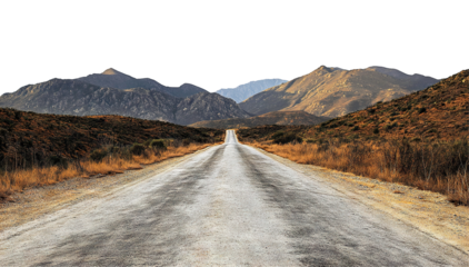 Long straight road in a mountain valley, cut out
