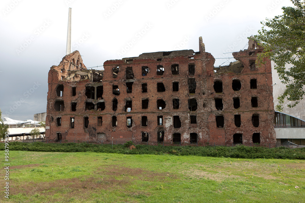 Wall mural Russia Volgograd building of the mill on a cloudy summer day