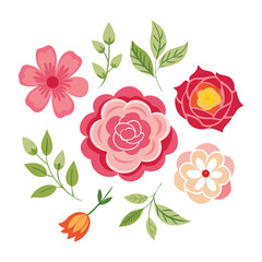 set of isolated watercolor flower decoration