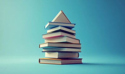 A Stack of Colorful Books Against a Blue Background