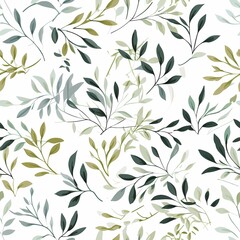Delicate branches with white leaves on a soft gray background.