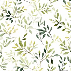 Delicate branches with white leaves on a soft gray background.