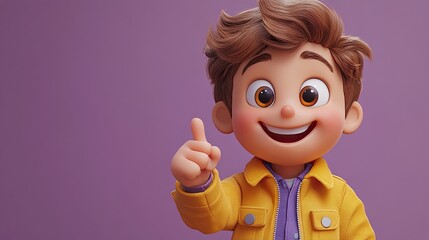 funny cartoon character elastic han with pointing finger shows direction broken floor clip art isolate on violet background