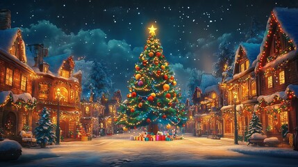 Obraz premium Glowing Christmas Trees in a Magical Forest Wonderland