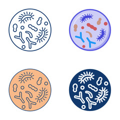 Microbiome icon set in flat and line style. Gut microbiota, intestinal bacteria. Vector illustration