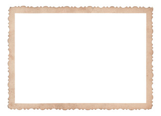 Vintage photo paper frame with scalloped edge isolated on transparent background. Scanned material for retro photo frames and templates	
