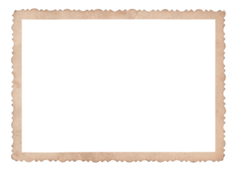 Vintage photo paper frame with scalloped edge isolated on transparent background. Scanned material for retro photo frames and templates	