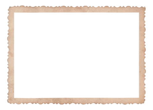 Vintage photo paper frame with scalloped edge isolated on transparent background. Scanned material for retro photo frames and templates	