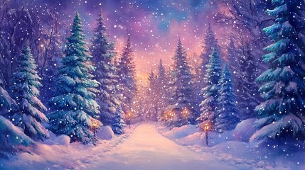 Glowing Christmas Trees in a Magical Forest Wonderland