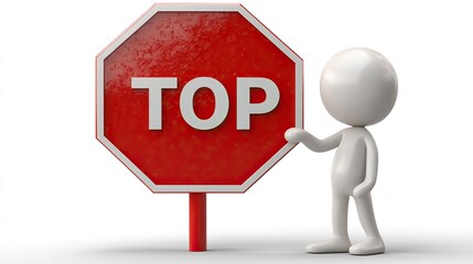 knotte elastic cartoon human han holds stop sign warning clip art isolate on transparent background