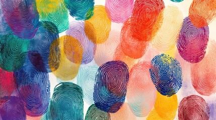 Abstract art of overlapping handprints in bright, vibrant colors
