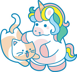 Illustration of cute unicorn activities icon.
Funny rainbow unicorn daily routine stickers.