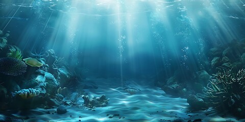 Underwater scene with corals and tropical fish. 3D rendering