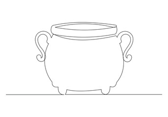 Continuous single line sketch drawing of wizard witch cauldron halloween spooky concept one line vector illustration