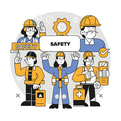 2d vector illustration safety , Civil protection and safety when working and taking safety 

ork