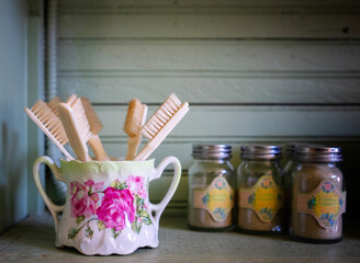 Some old time exhibits in Dallas Heritage Village. Darken color giving out an old time feeling. 
