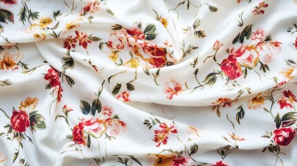 Soft floral fabric with pink and red flowers elegantly draped
