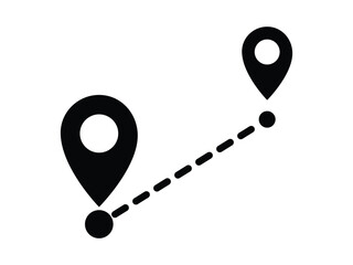 Dotted line between two position points, simple vector design, location icon, showing route between two locations marked by pins.