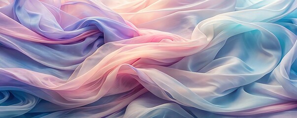 Obraz premium Soft pastel fabric in soothing shades of pink blue and lavender showcasing the gentle flowing texture ideal for backgrounds and design