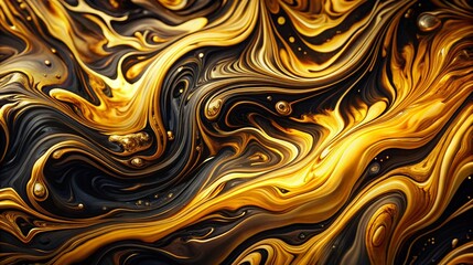 Obraz premium Abstract golden and black swirling waves create a mesmerizing and dynamic pattern digital fractal art provides a rich and immersive visual experience evoking movement and fluidity
