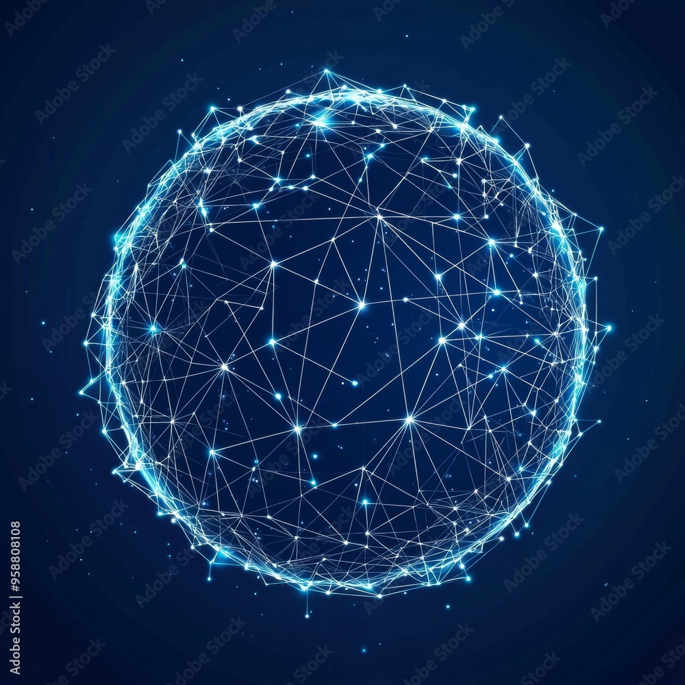 Poster digital data visualization of an abstract modern sphere. futuristic wireframe mesh polygonal element