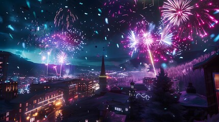 fireworks background at night party, new year's eve party