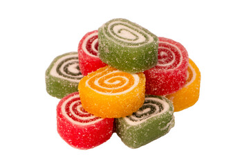 Jelly sweet candy roll isolated on a white background. Marmalade candy.